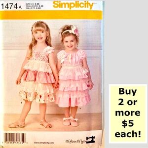 Simplicity 1474 Toddlers’ Dress and Headband Sewing Pattern (1/2, 1,2,3,4)